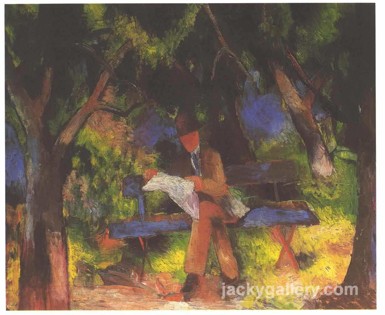 Reading man in park, August Macke painting